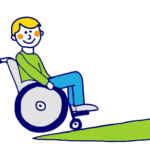 Skizze: Rollstuhlfahrer auf Rampe